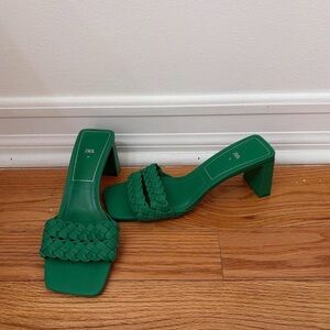Zara Emerald Green Braided Block Heel Mules